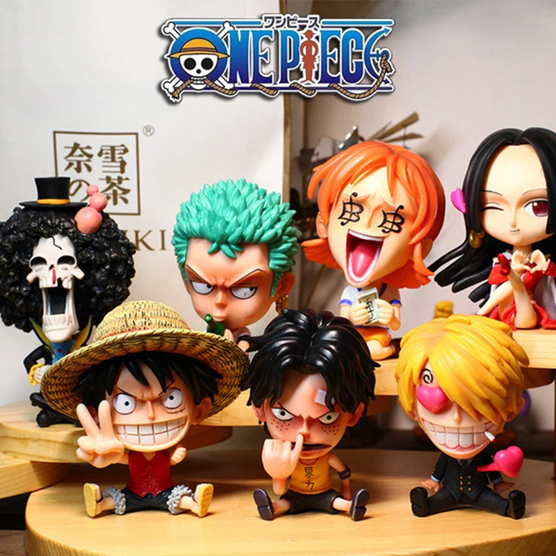 One Piece 9cm Q Version Anime Luffy Zoro Nami Sanji Brook Boa Hancock Ace Action Figure Collection Model Dolls Kids Toys Gifts