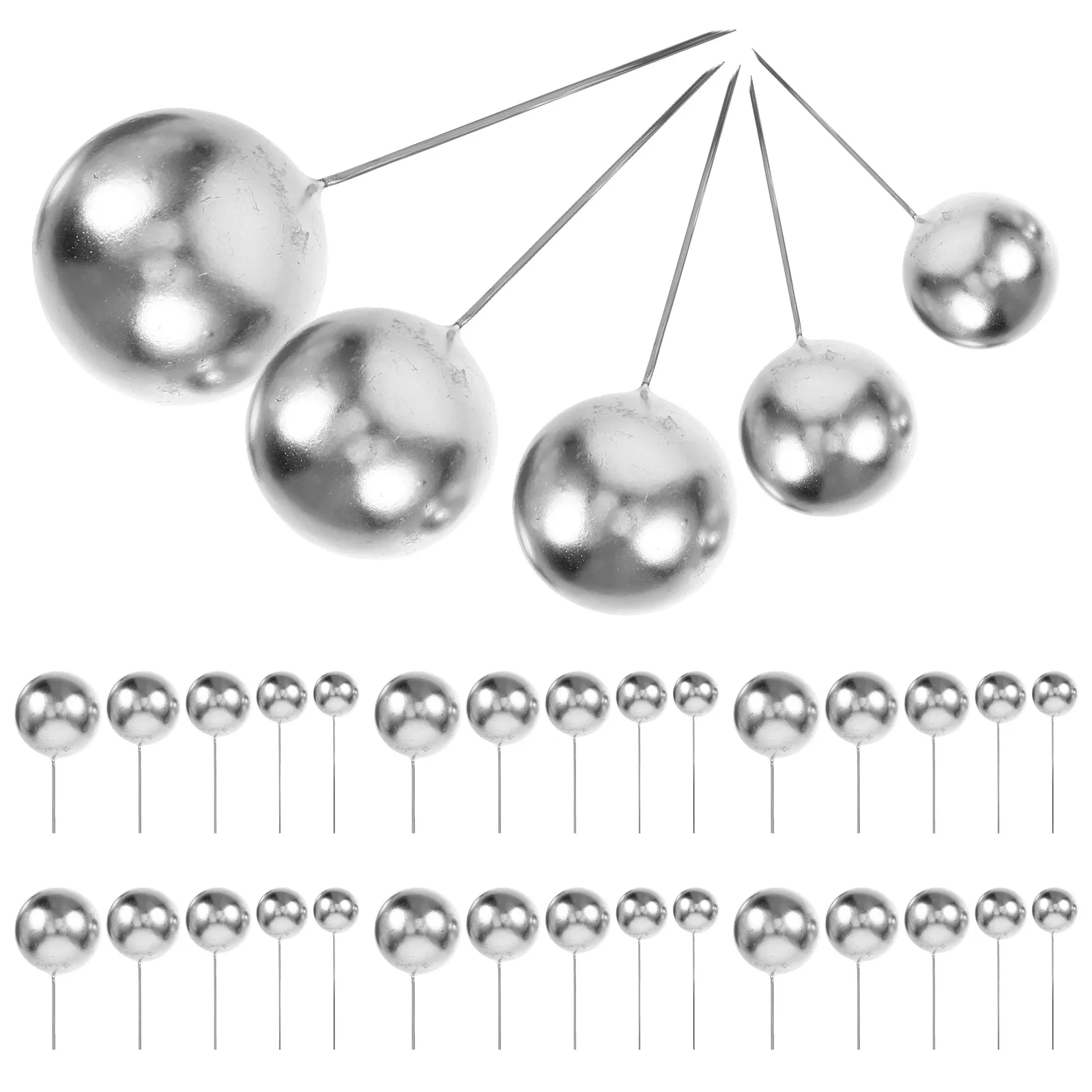 

108 Pcs Birthday Silver Ball Plugin Decorations Plug-in Cake Balls Topper Decorating Supplies