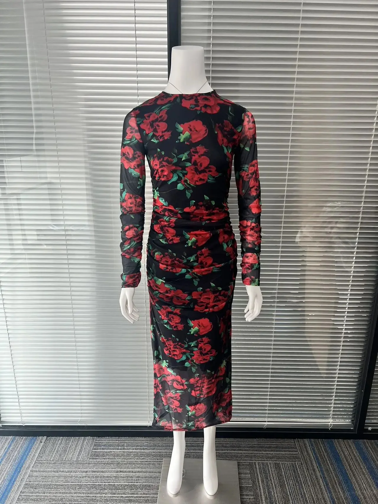 Deioao-Vestidos largos de seda de manga larga para mujer, ropa elegante de flores, ajustada, con cordones, color rojo, moda para verano