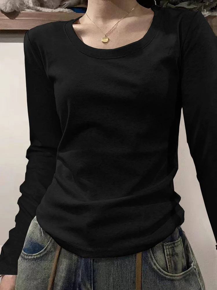 قميص نسائي بأكمام طويلة على الطراز الأمريكي ضيق ورفيع، موديل 2025 الجديد، قميص داخلي ضيق يبرز تفاصيل الجسم، مناسب للخريف والشتاء