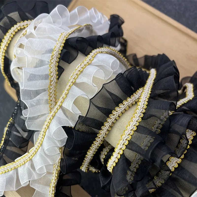 

40Yards Organza Lace Fabric Trim Ribbon, DIY Sewing Applique, Collar, Dubai Cloth, Wedding Decor, White, Black, Gold Thread