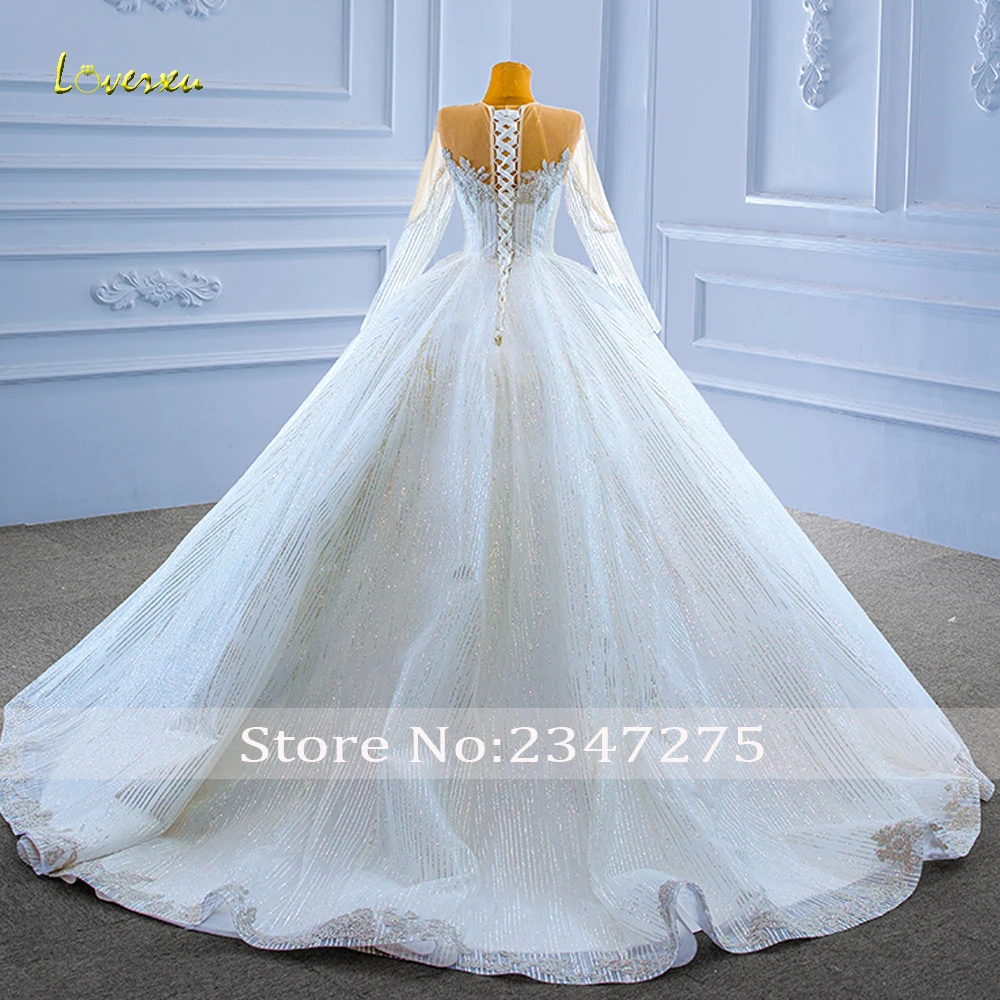 Loverxu Ball Gown Charming Vintage Wedding Dresses O-Neck Long Sleeve Vestido De Novia Lace Beaded Shiny Custom Made Bridal Gown
