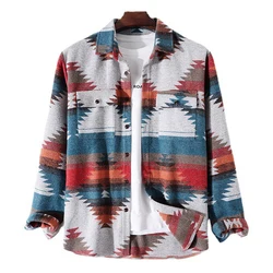 men's long sleeve custom logo thick woolen warm vintage wind proof coating camouflage fashion casual shirts for man