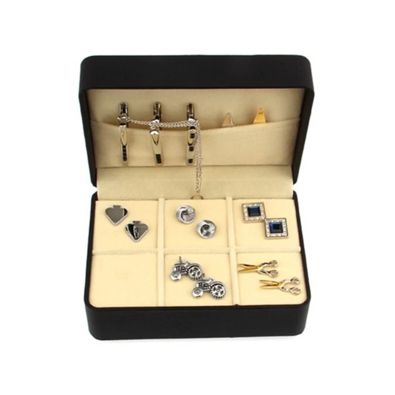 Black PU Cufflink Storage Box for Business and Travel Use Brooch Lapel Pin Display Case Scratch Resistant Jewelry Holder Box