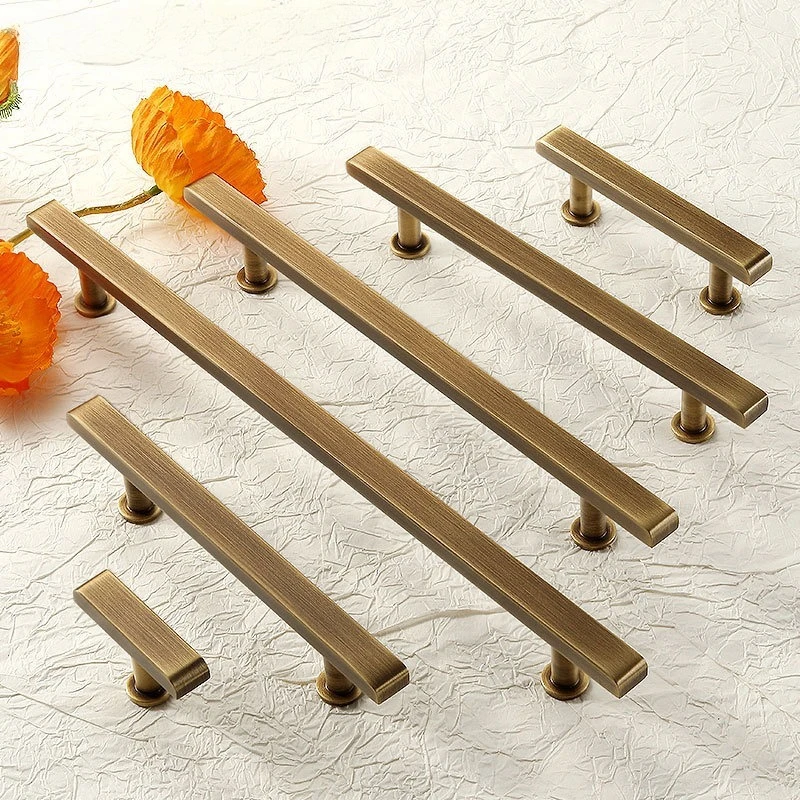 

Прямоугольные винтажные латунные мебельные ручки, бронзовые ручки для шкафов и ящиков, длинные ручки для кухонного шкафа