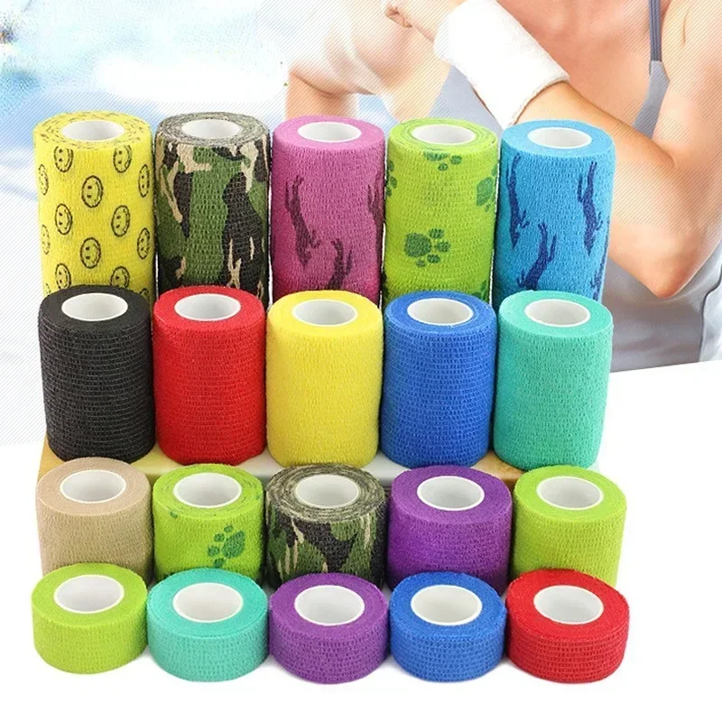 1 Pack Printed Medical Treatment Elastic Bandage 4.6m Sports Color Self Adhesive Tape for Finger Joints Knee Pets