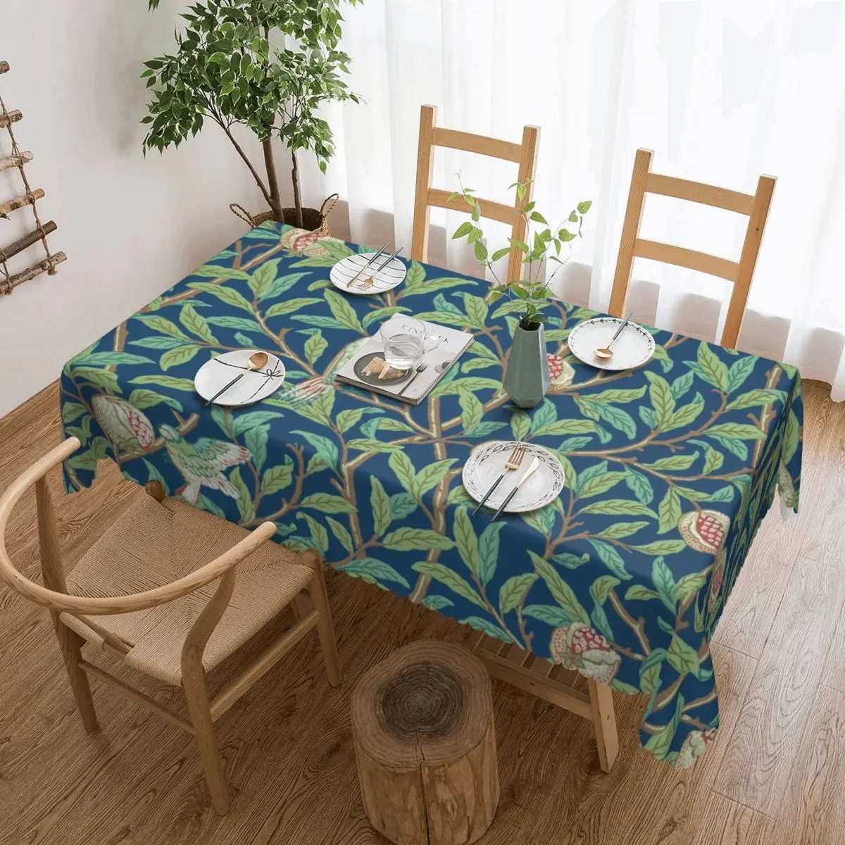 

Rectangular Fitted William Morris Fruit Trees And Birds Table Cloth Waterproof Tablecloth Outdoor 40"-44" Table Cover