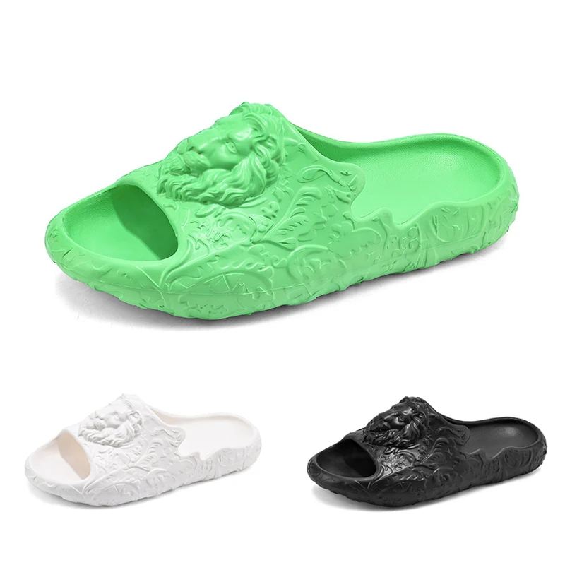 Sandalias de EVA con diseño gráfico de León para hombre, chanclas cómodas de secado rápido para interiores y exteriores, zapatillas de verano para Baño