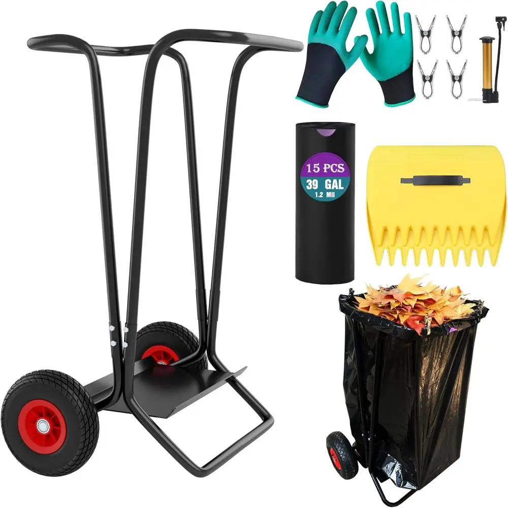 Soporte Móvil para Bolsas de Basura con Ruedas para Exteriores y Jardín, con 15 Bolsas de Basura de 39 Galones con Cordón |   Capacidad para 35-65 Galones L