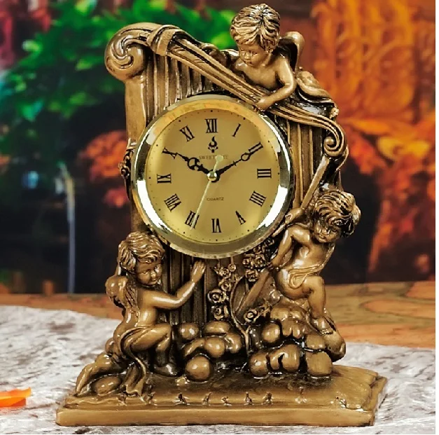 

HIGH-CLASS EUROPEAN-STYLE RESIN HOME DECORATION LIFESTYLE FURNISHING ARTICLES CREATIVE ANGEL HARP CLOCK CLOCK SITTING ROOM 8016