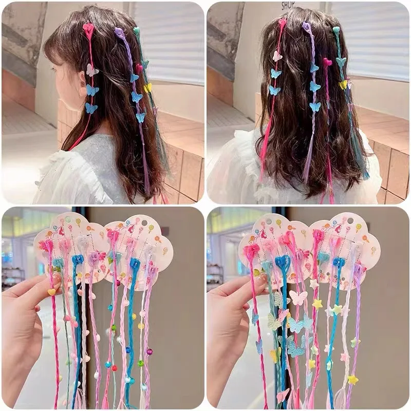 Peluca trenzada colorida para niños, accesorios para la cabeza de Hada, pinzas para el pelo, pinza para niña, mariposa, estrella, caramelo, 6