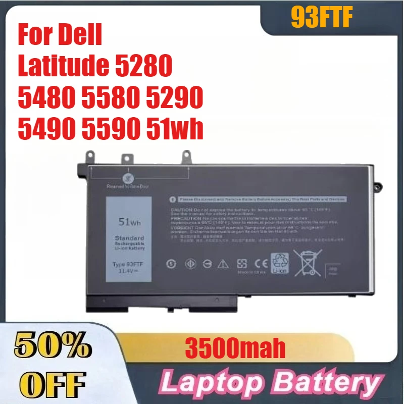 

3500mah High-Quality Laptop Battery 93FTF 083XPC 4YFVG for Dell Latitude 5280 5480 5580 5290 5490 5590 51WH