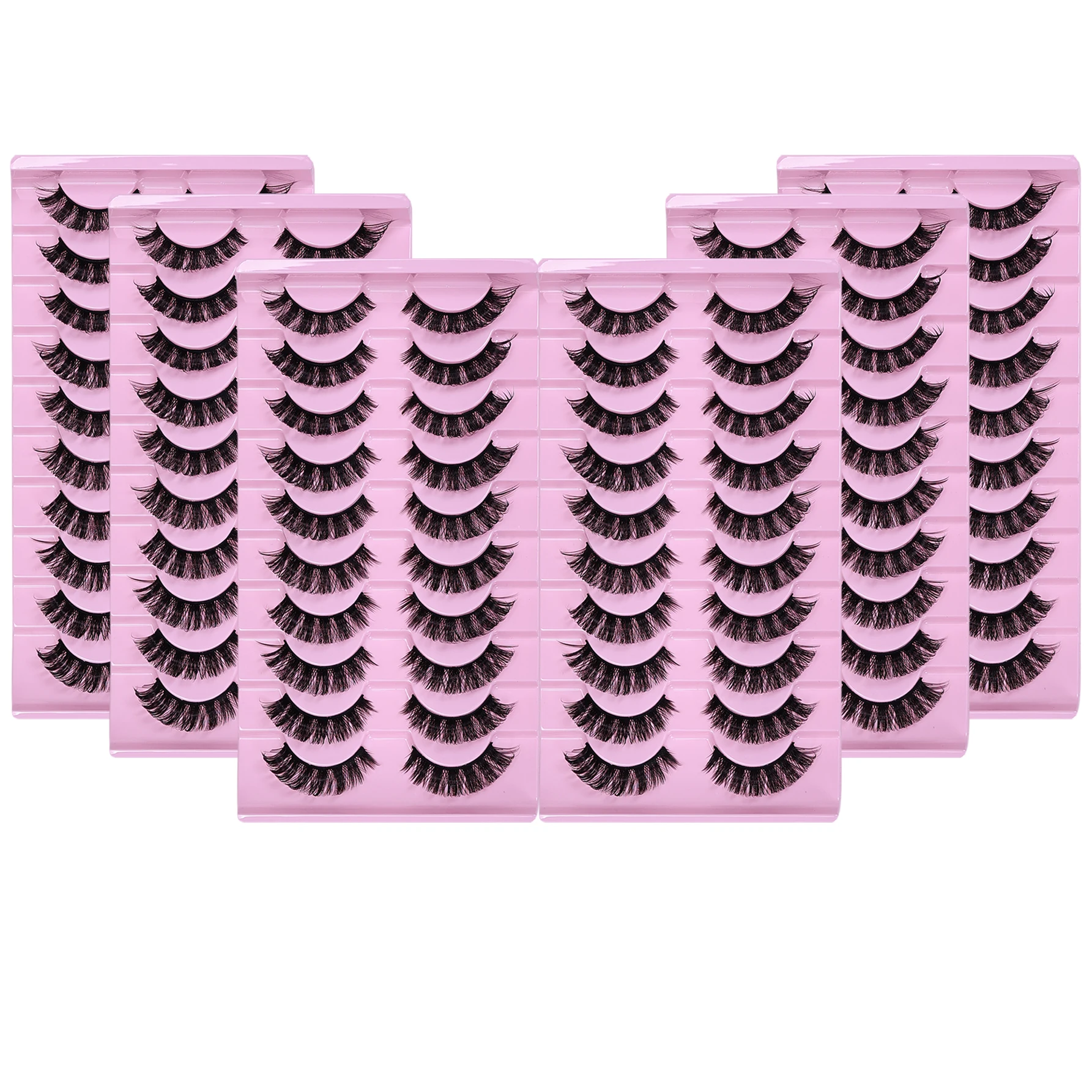 

60Pairs/6Pack DD Curl Russian Strip Lashes Fluffy Volume False Eyelashes DD Curl Dramatic Messy Faux Mink Make Up Fake Lashes