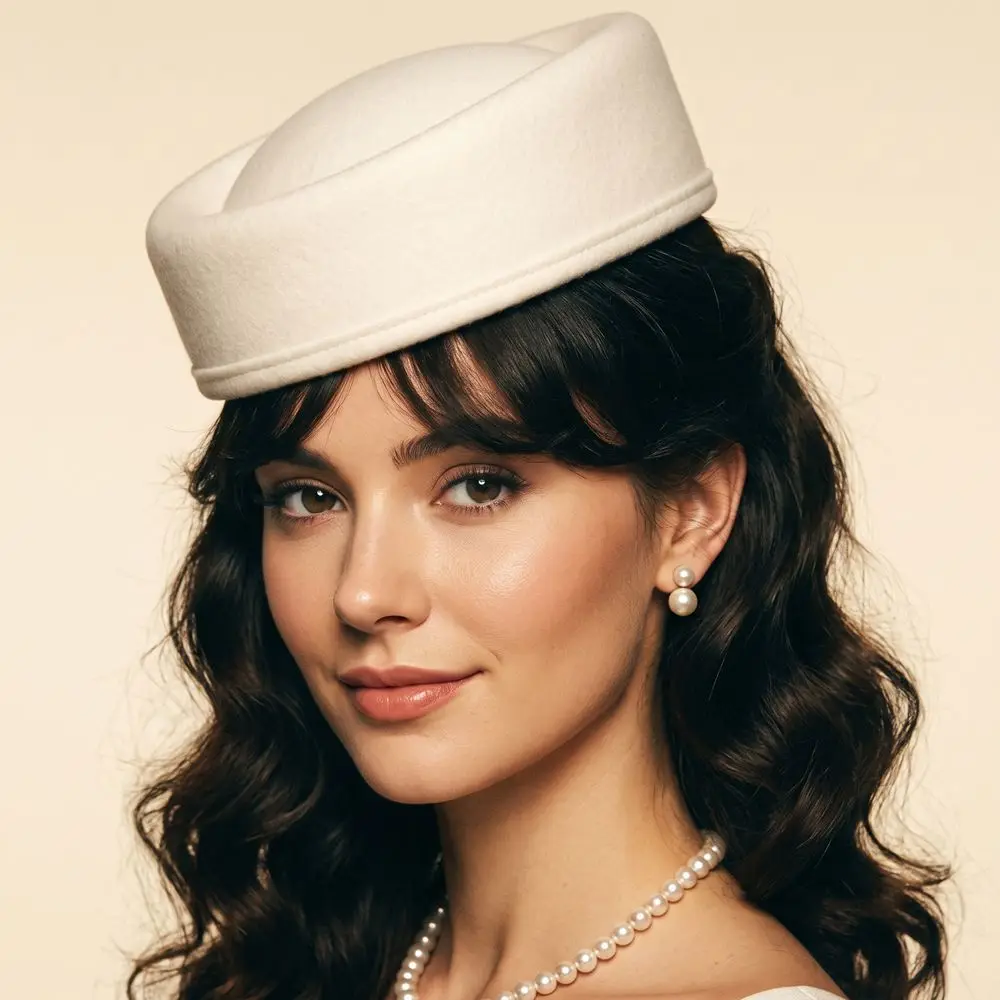 Uniform Stewardess Hat Vintage Topper Hat Retro Solid Color Pillbox Hat Charm Elegant Formal Hat Hurch Derby