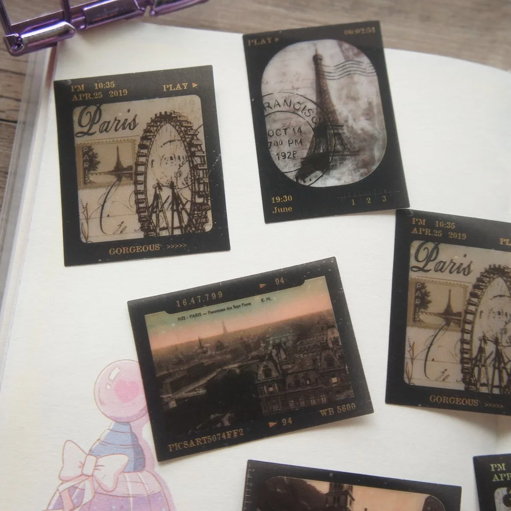 

28pcs Old Camera Film Butterfly Rose Building Photo Style PVC Sticker Scrapbooking DIY Gift Packing Label Decoration Tag