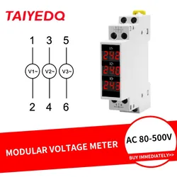 Din Rail Mount Three Phase Voltage Meter AC 80-500V Modular Voltage Meter LED Digital Display BV-3R