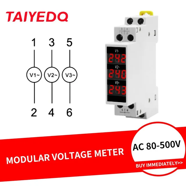 Trójfazowy miernik napięcia do montażu na szynie Din AC 80-500 V Modułowy miernik napięcia LED Cyfrowy wyświetlacz BV-3R