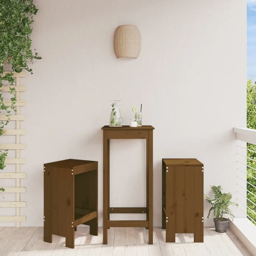

Bar Stool Set of 2 Honey Brown Solid Pine Wood Standard