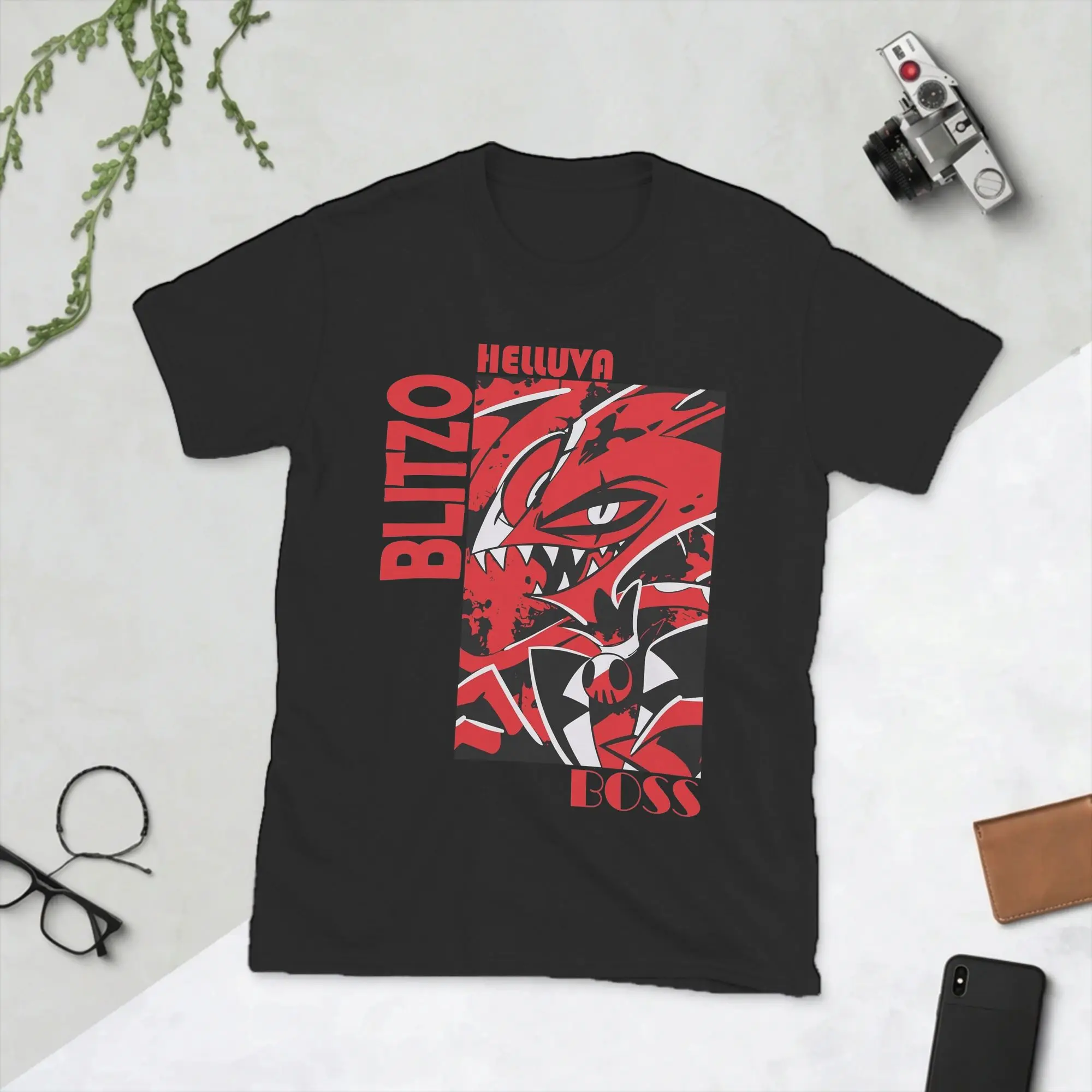 Cartoon Helluva-Boss Blitzo T Shirts for Men Pure Cotton Fashion for Male T-Shirt Crew Neck  Tees Short Sleeve Tops Graphic