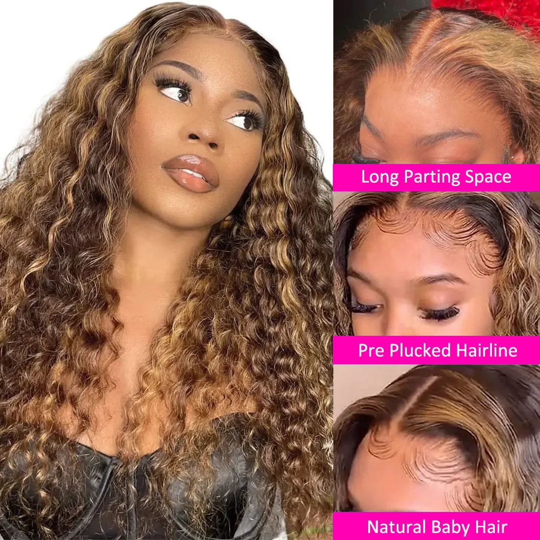 Water Wave 4/27 Highlight HD 13x6 Lace Wig Human Hair Blonde Brown Piano Color 13x4 Lace Frontal Wigs PrePlucked Curly Remy Hair