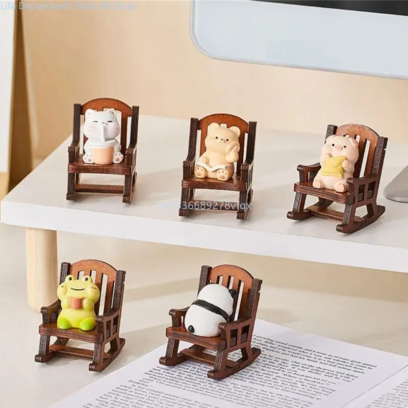 Lovely Animal Decoration Rocking Chair Animal Figurine Resin Ornament Small Sculpture Suitable for Bedroom Decoration