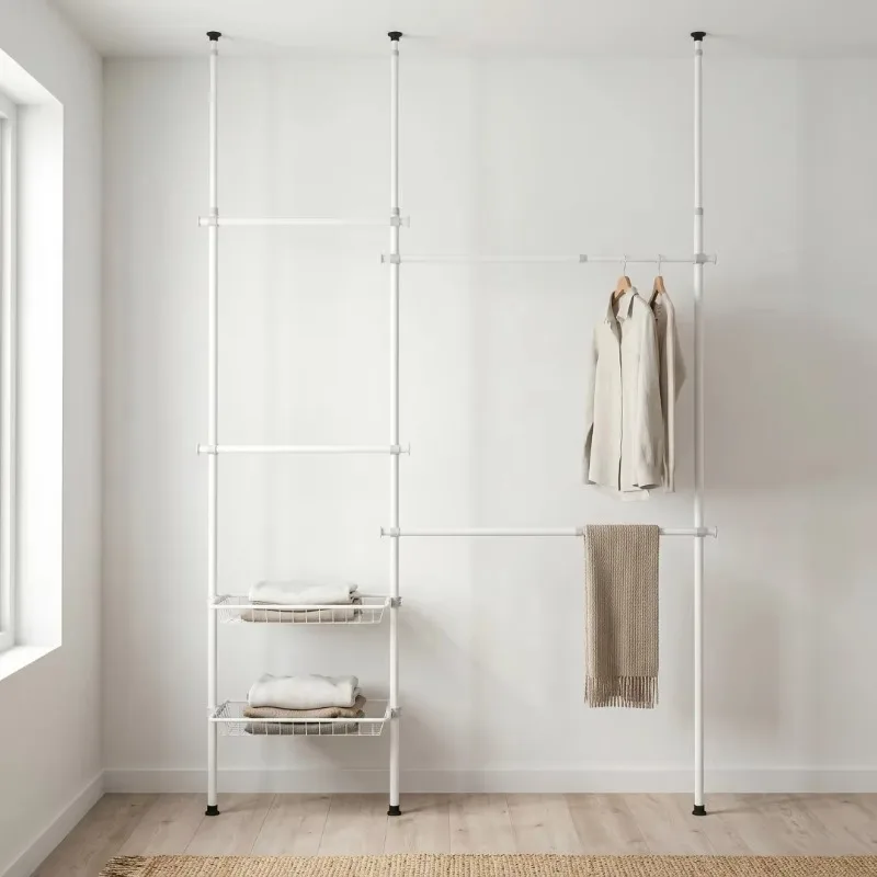 Modern Home Furniture, Easy To Assemble, Four-layer Telescopic, Powder-coated Metal, Non-folding, Multifunctional Hanger Basket