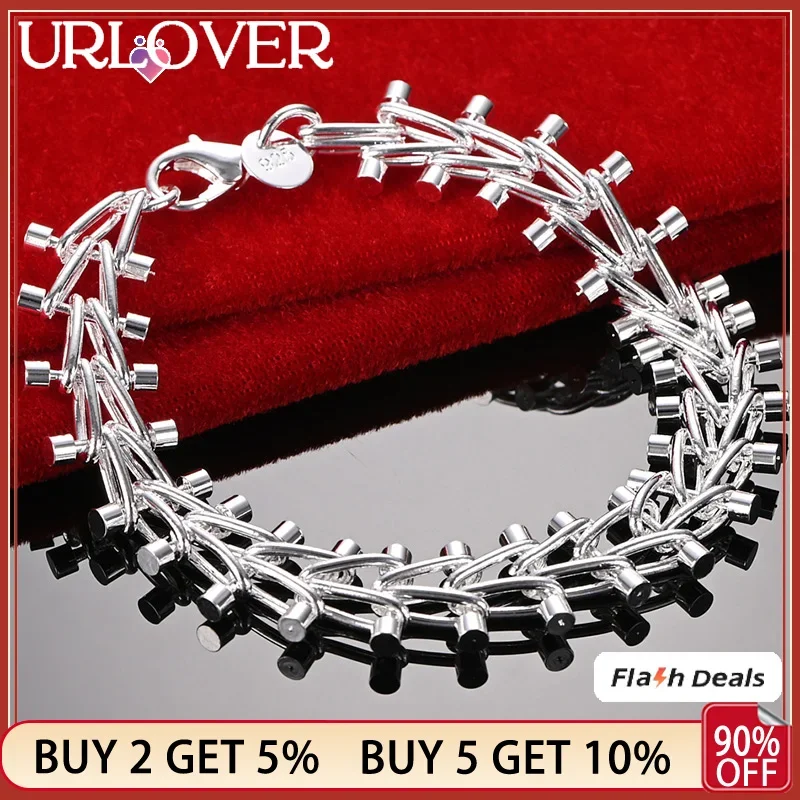 

URLOVER 925 Stamp Silver Color Geometry Chain Bracelets For Woman Wedding Engagement Christmas Birthday Party Fashion Jewelry