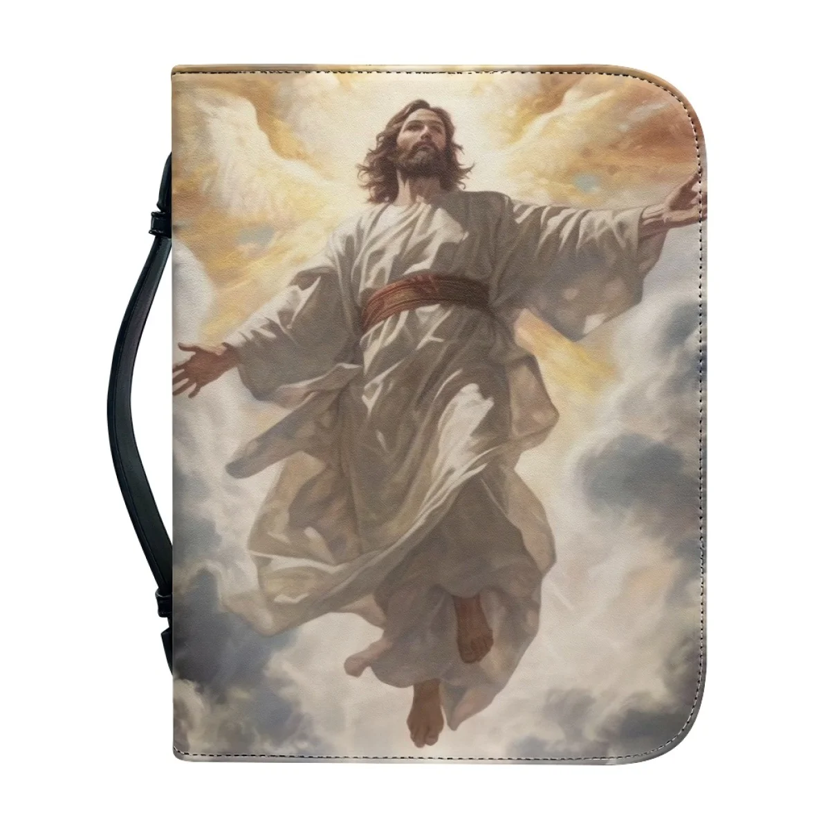 Jesus Pattern Print Leather Bible Cover Case for Women Handbag Bible Bag Portable Christian Bible Study Book Holy Storage Boxes