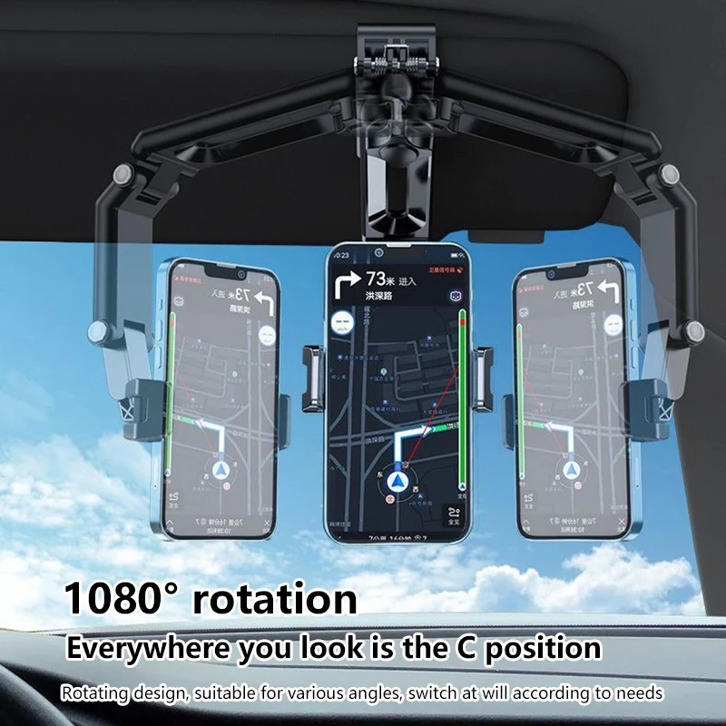 

2025 Universal Car Phone Holder 360 Degree Rotating Sun Visor Multi Function Retractable Adjustable For All Smartphones Vehicles