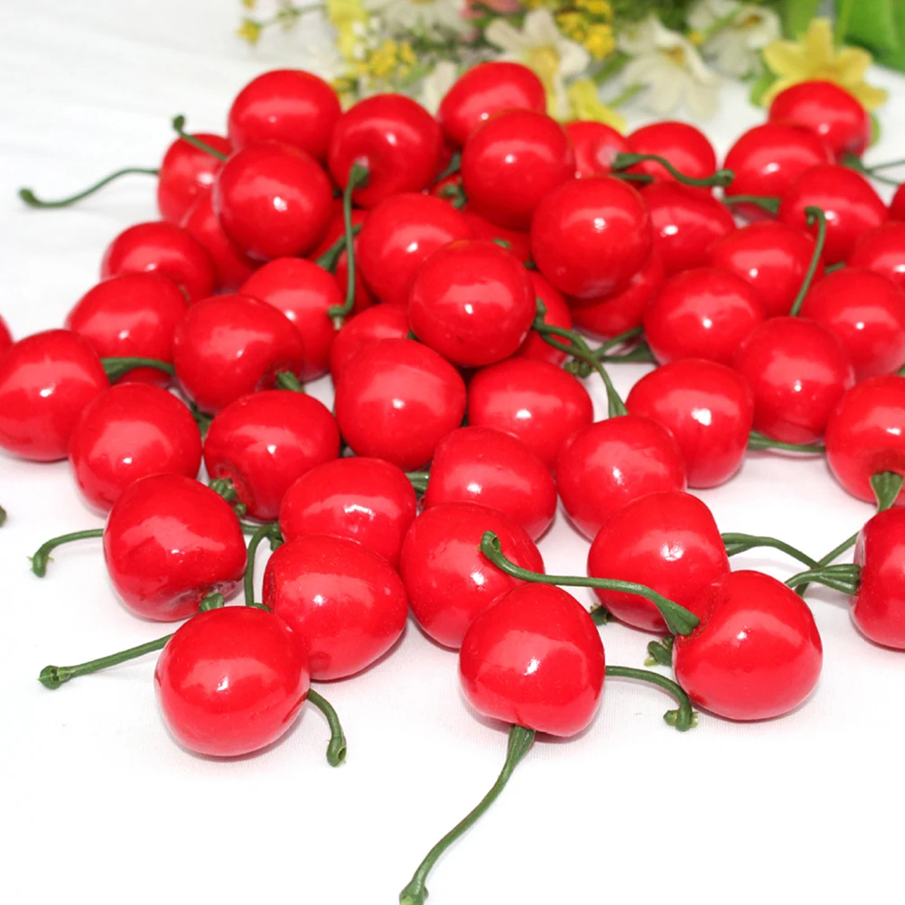 

50pcs Fake Cherry Decoration Realistic Foam Fruits Home Kitchen Supplies Decor Valentine Birthday Photo Props Simulated Fruit