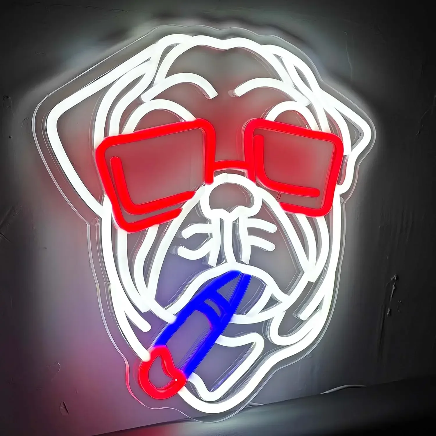 التدخين البلدغ النيون فنش الكلب LED ضوء النيون USB بالطاقة لمتجر الحيوانات الأليفة رجل كهف لعبة غرفة بار حفلة عيد ميلاد غرفة ديكور #5