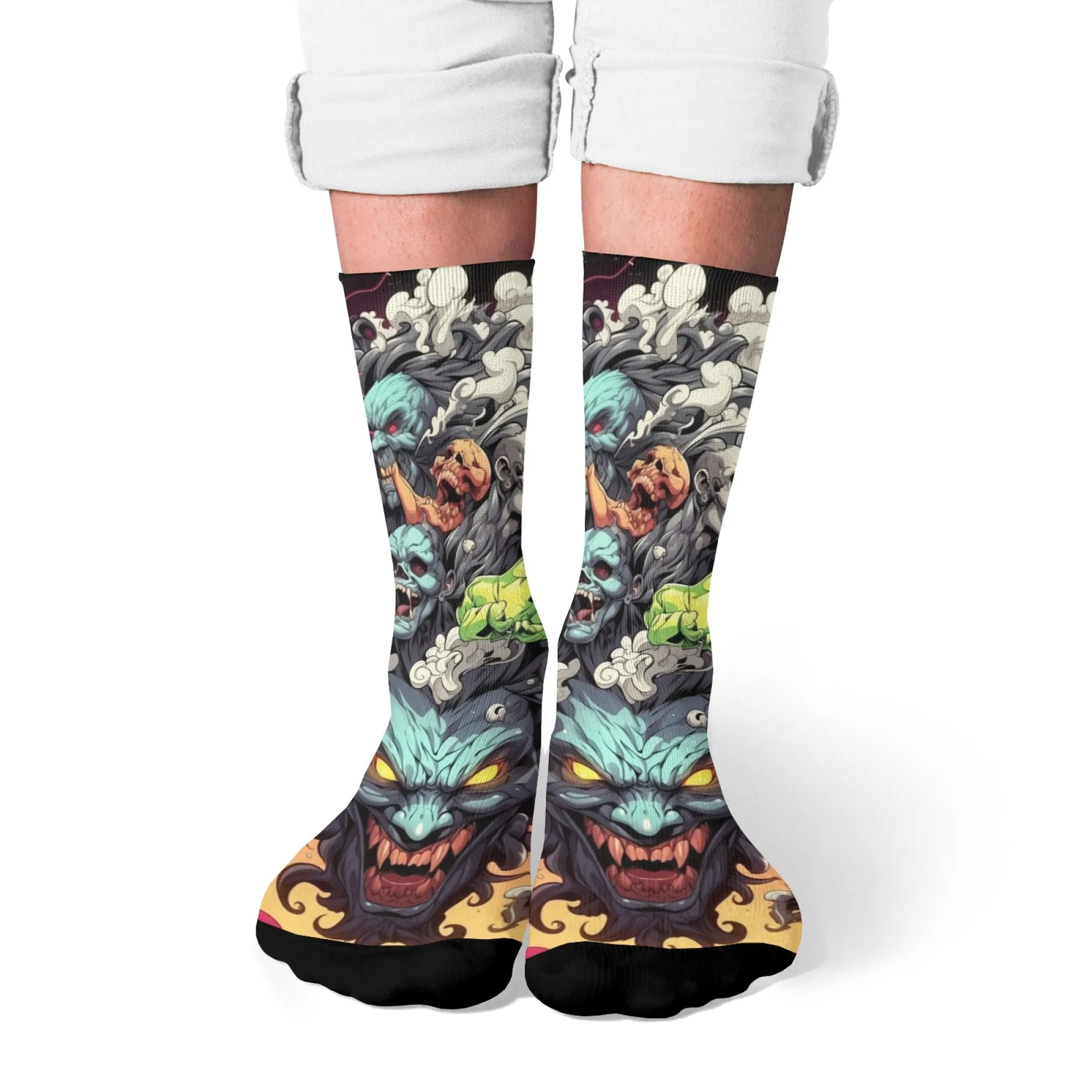 Calcetines con estampado de cara de fantasma extraño para hombre, novedad, calcetines Harajuku Retro Street Hip-Hop, calcetines cómodos transpirables antideslizantes, regalo