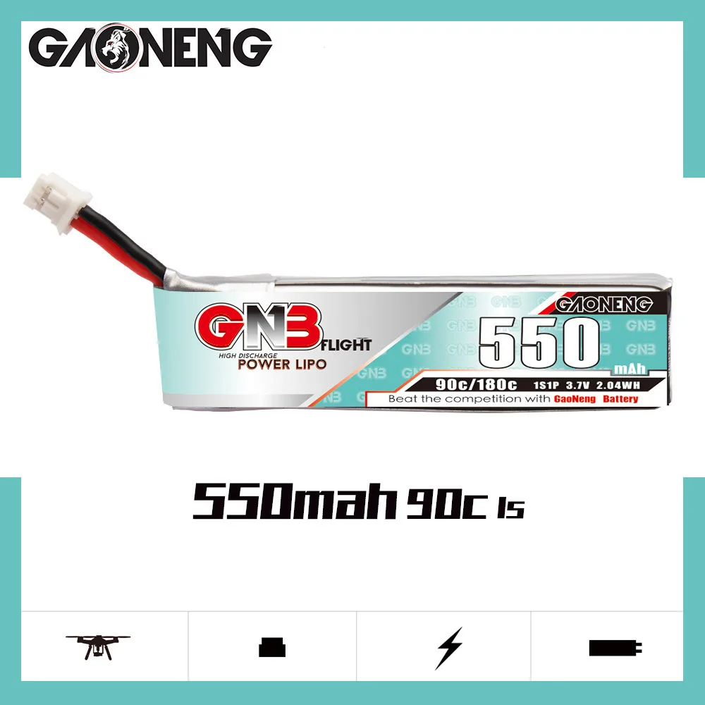 GNB 1S 3.7V 550mAh 90C/180C Lipo Battery With PH2.0 Plug for TINY8X Blade Inductrix FPV QX2 120S Beta75S BetaFPV Drone Parts