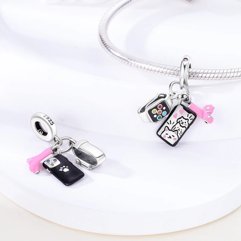 Original Charms 925 Silver Creative Phone Handle Pendants Fit Charms Plata 925 Bracelets for Women Jewelry Making Fine Gifts