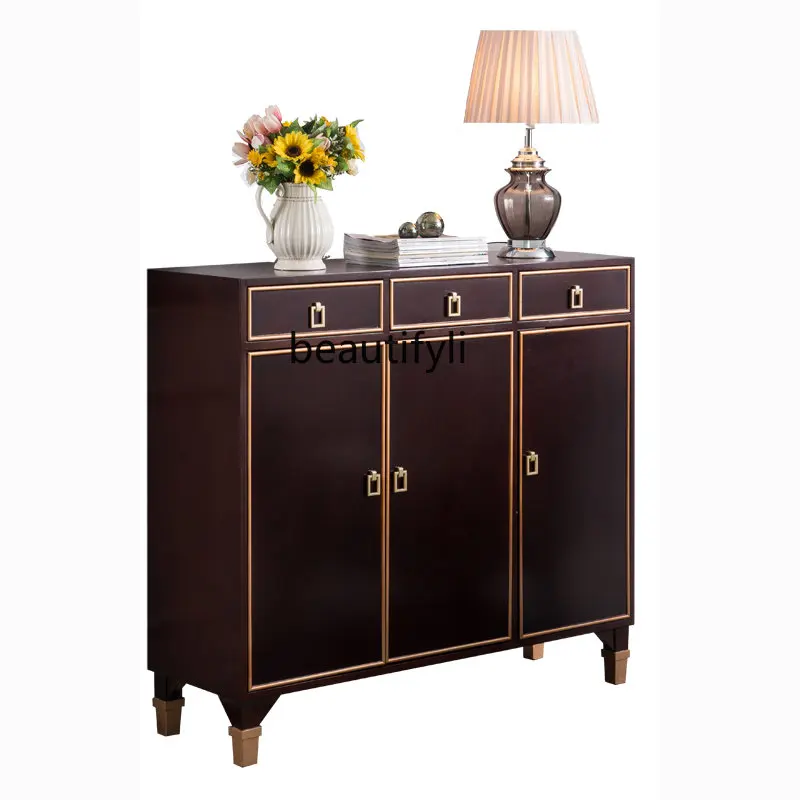 

American Solid Wood Shoe Cabinet Simple Post-Modern Light Luxury Entrance Cabinet New Chinese Style Lobby Curio Cabinet