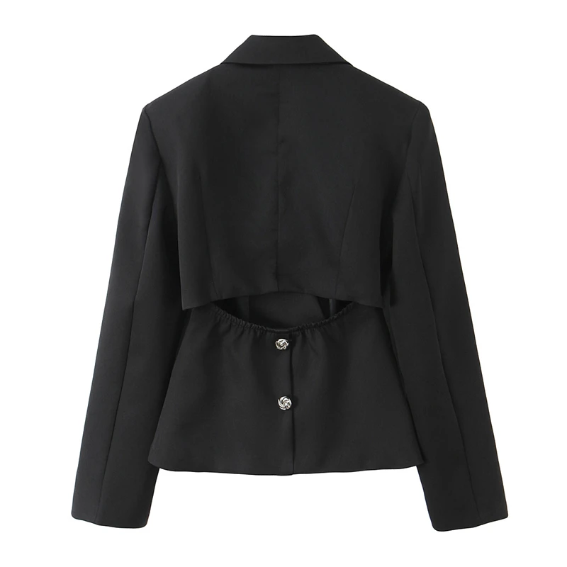 KEYANKETIAN 2026 Spring New Women's Hollow out Backless Short Suit Coat Fashion Chic One-Button Slim Black Blazer Outerwear Top