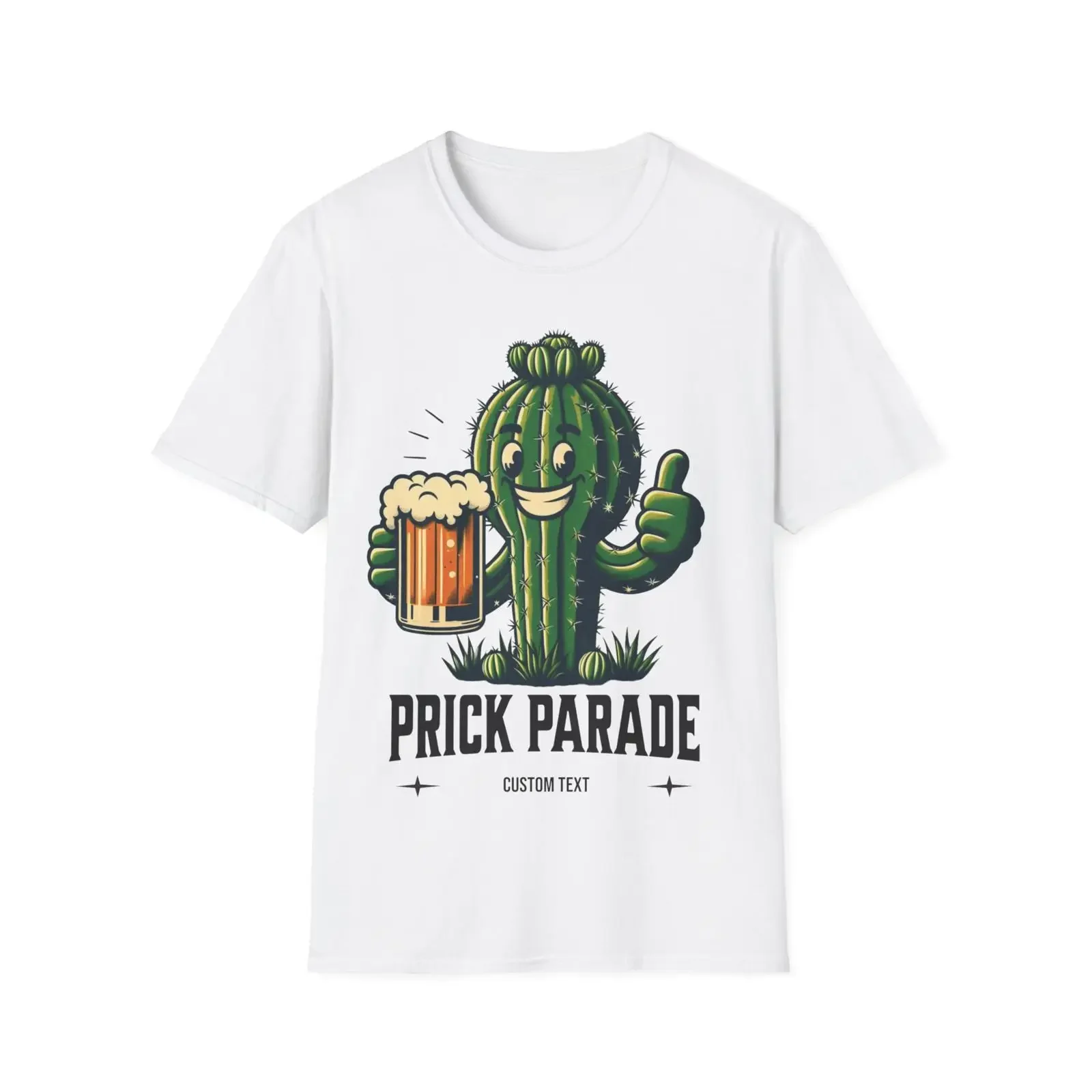 Prick Parade Funny Cartoon Cactus Drinking Beer Custom Text T Shirt vintage Washed Soft Unisex designer clothes Breathable