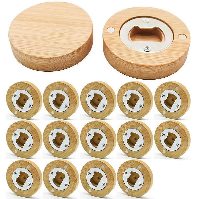 

40pcs Round Bamboo Bottle Opener, Refrigerator DIY Bamboo Blank Bottle Opener, Fridge Magnet Wedding Favors For Guests, Beer Op