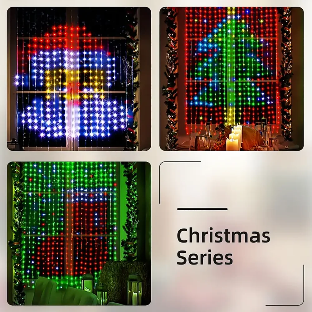 540Leds Smart Curtain Lights Programmable Music-Sync Curtain String Lights For Bedroom Backdrop Christmas Halloween Party Decor