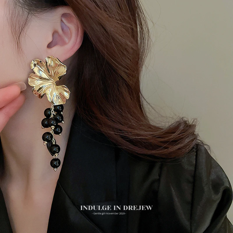 Hxl Beautiful Flowers Tassel Earrings Light Luxury Long Earrings Popular High-End Earrings