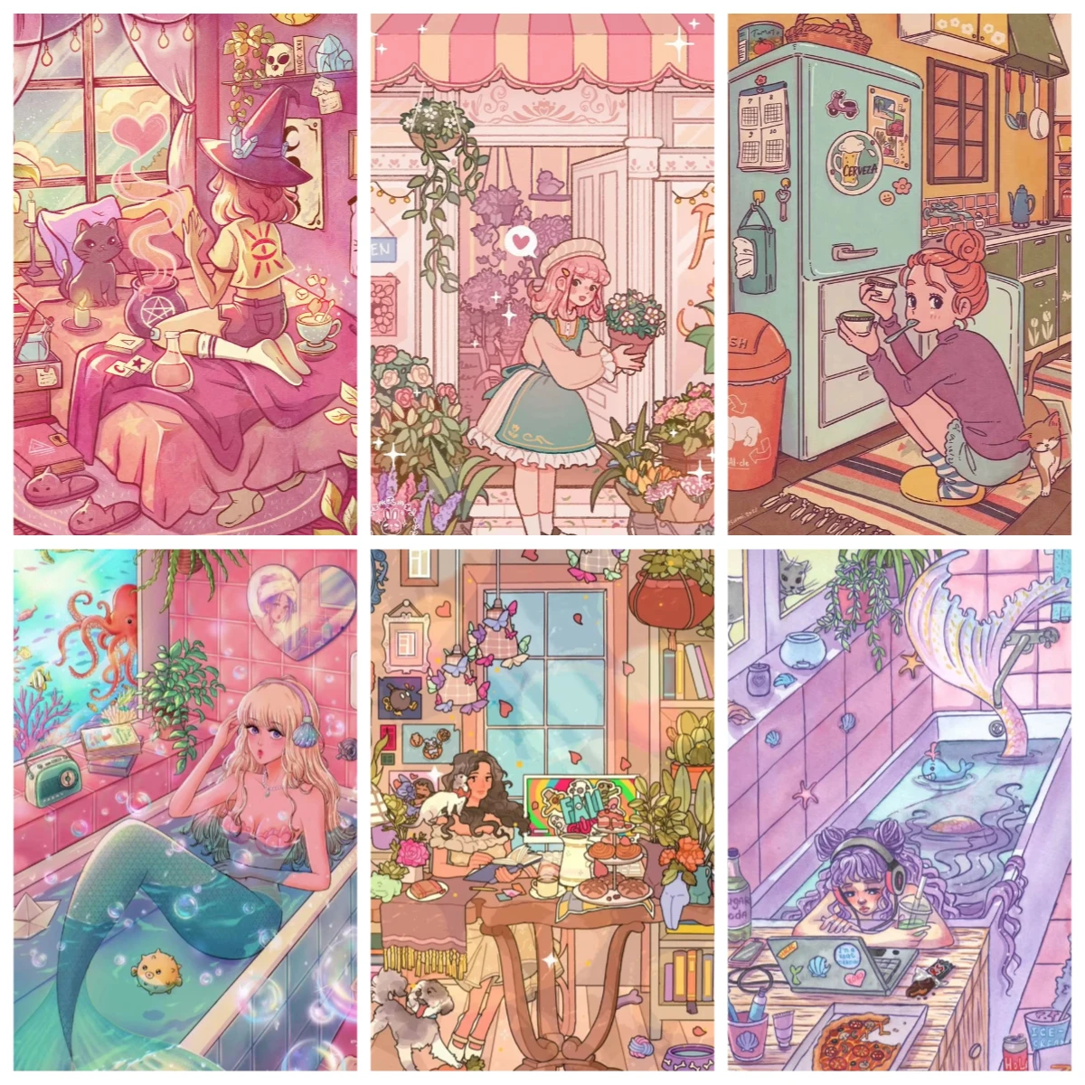 Cartoon Pink Dreamy Girl 500/1000/1200/2000PCS Puzzle-Spiele für Familienaktivitäten, für Schlafzimmer, Heimdekoration, Geschenk, rahmenlos