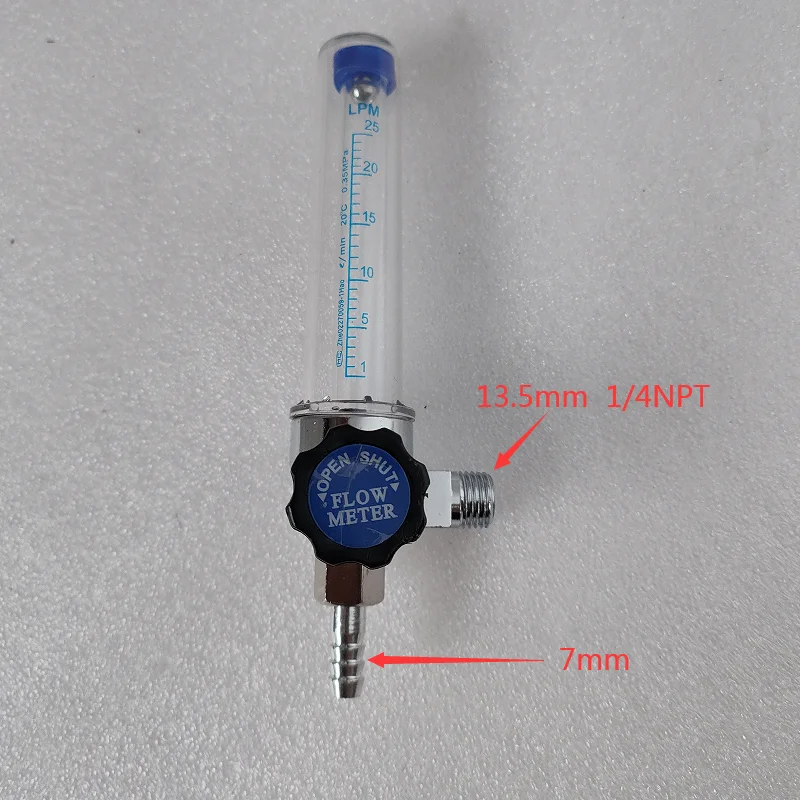 1/4PT Thread 7mm Barb Argon Ar CO2 Gas Flow Meter Ar Welding Regulator 0.35 MPA