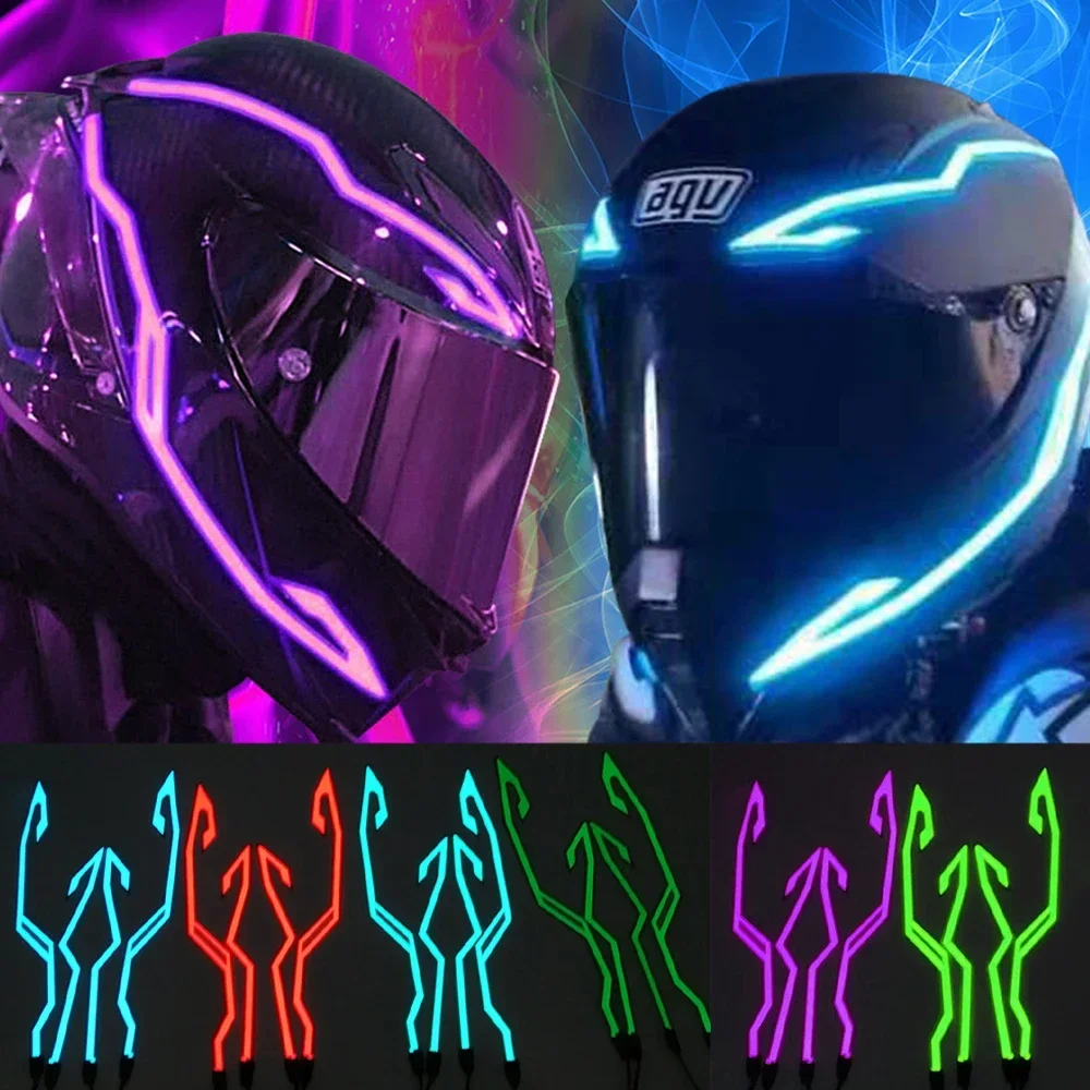 New Motorcycle Helmet Light 4 in 1 EL Light 3 Mode Led Helmet Light Night Riding Signal Helmet Strip Decoration Accessories Kit