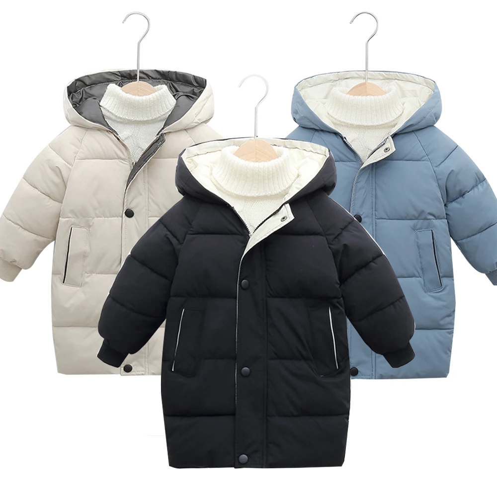 

Fashion Korea Style Overalls Winter Hooded Down Jacket Mid-length Unisex Casual Children's Coat Outwear Solid Loose Coat 2025