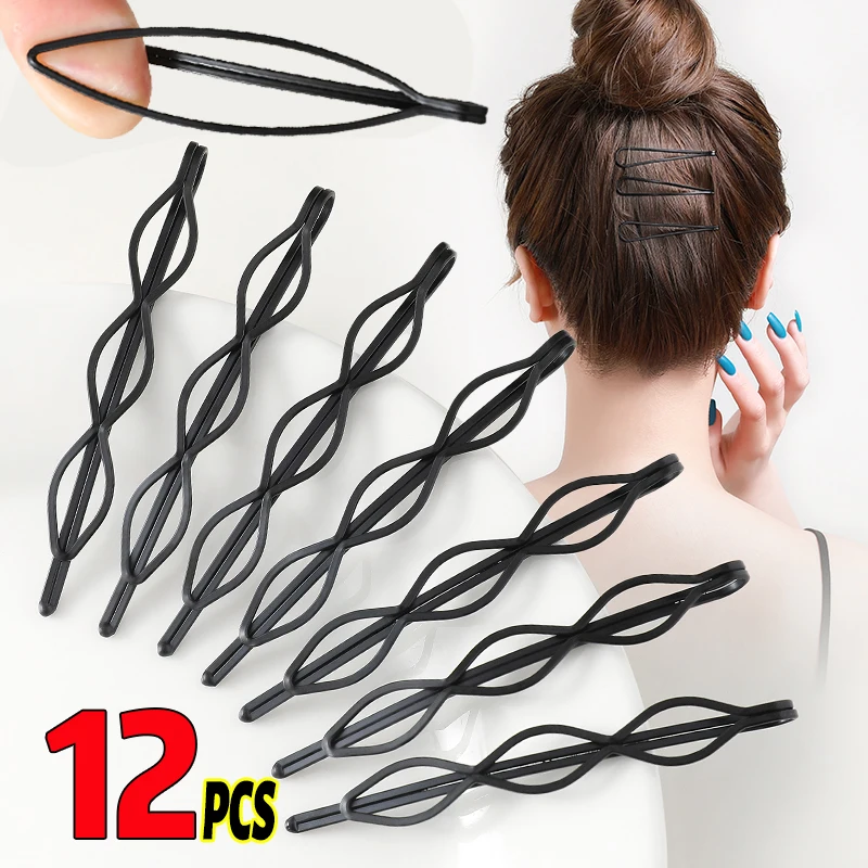 3/12pcs Black Simple Bobby Hairpins Women Girls Invisible Metal Wavy Triangle Hair Clips Barrettes Hairgrips Headdress Pins