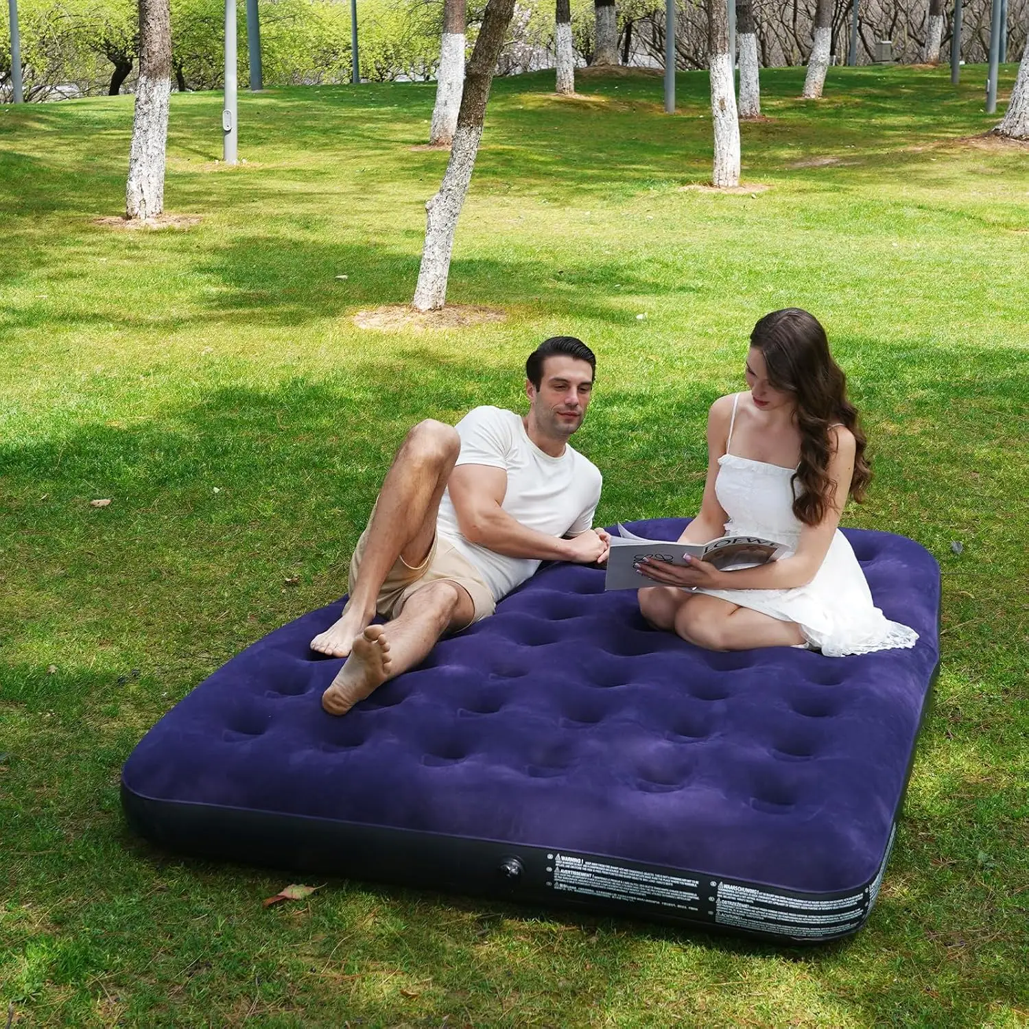 مرتبة هوائية، مرتبة منزلية مزدوجة قابلة للنفخ (مقاس 183*203*22 سم)، خيمة خارجية كسولة، سرير قابل للنفخ سميك محمول قابل للطي.
