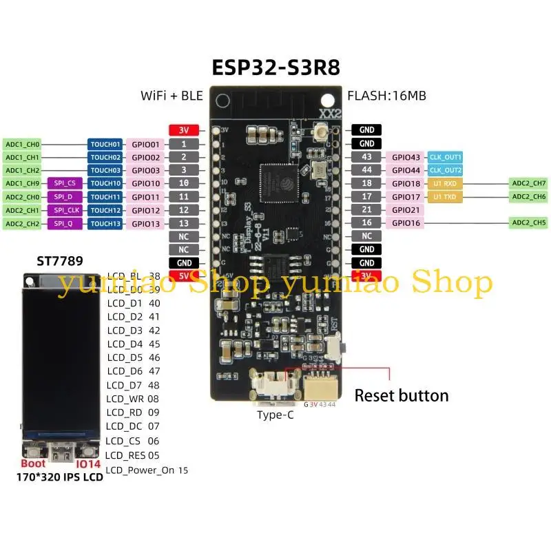 587B ESP32-S3  T-Display-S3 LCD WIFI Bluetooth-Compaitible5.0 LCD Display Board 1.9in