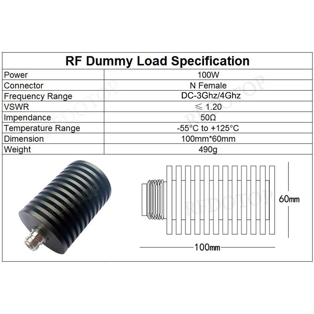 100W N Female Jack Connector DC-3Ghz/4Ghz SWR≤1.20 50 Ohm RF Coaxial Termination Dummy Load Nickel Plated RF Accessories