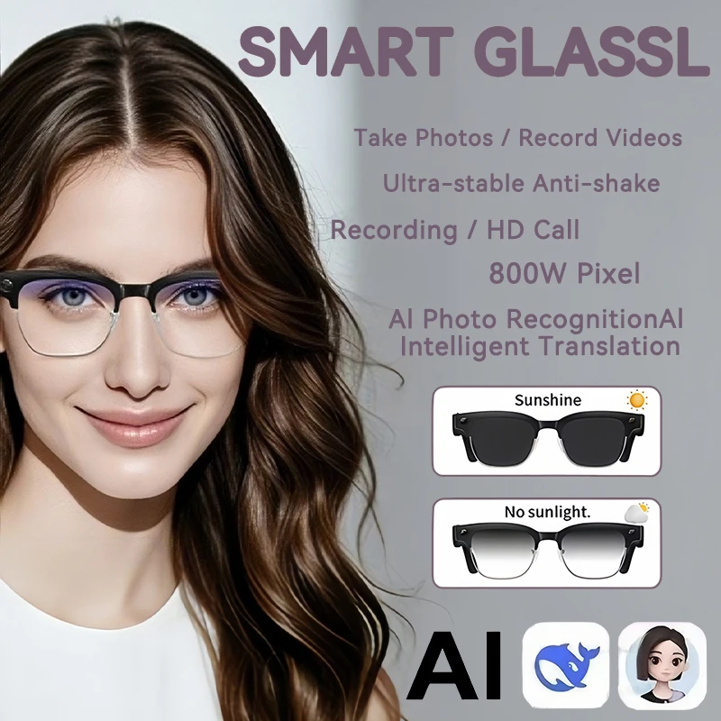 Gafas Inteligentes con IA 2026, 800W, Cámara, Traducción por IA, Llamadas por Bluetooth, WiFi, 4K HD, Resistentes al Agua, Anti Luz Azul, para Hombre y Mujer