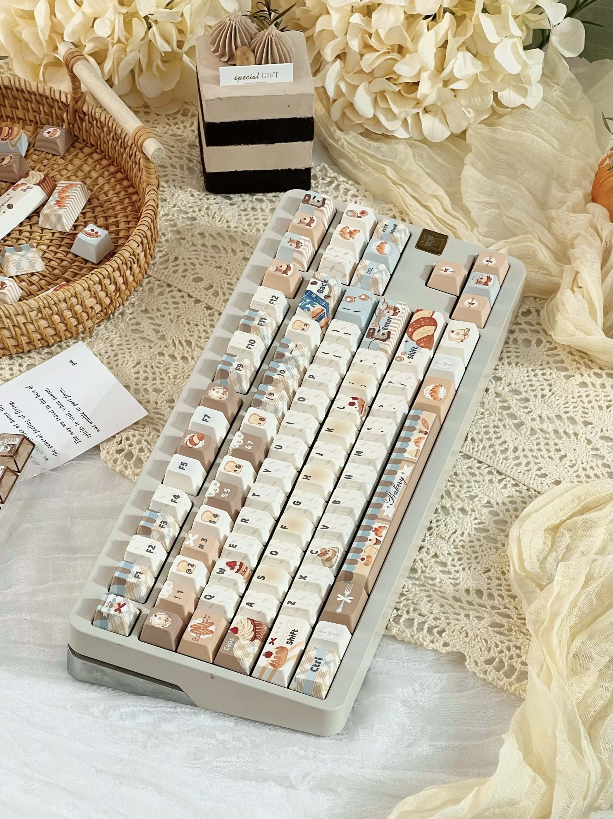 

Coffee roasting house keycap new original hand-painted design keycap cute milk white custom magnetic axis keycap